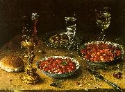 Osias Beert Still Life with Cherries Strawberries in China Bowls